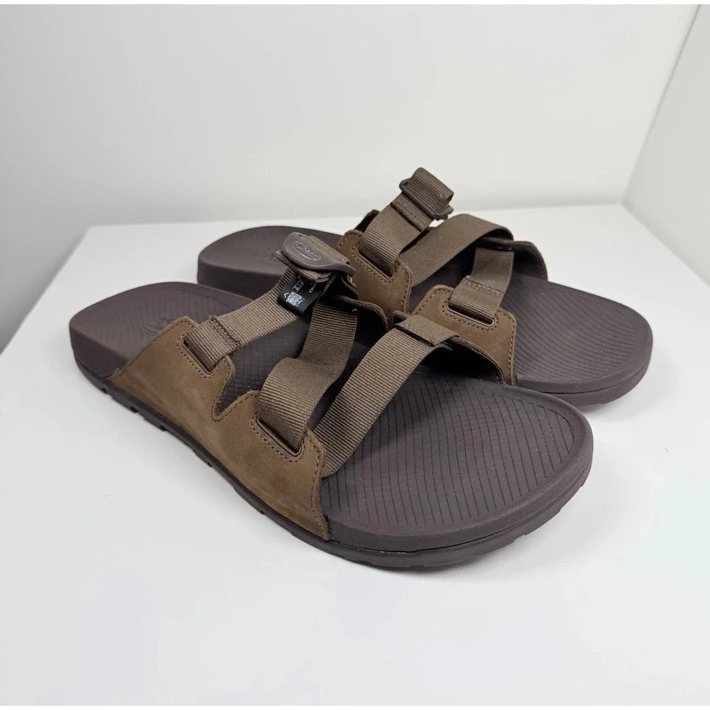 Chaco Lowdown Leather Slide Sandals Mens Size 14 Brown Adjustable Comfort